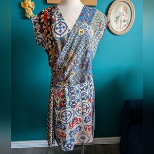 Desigual Viscose Wrap Dress Boho Lagenlook Size 12 Large